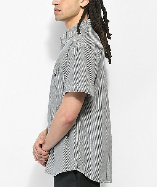 Obey New World Black & White Stripe Short Sleeve Button Up Shirt