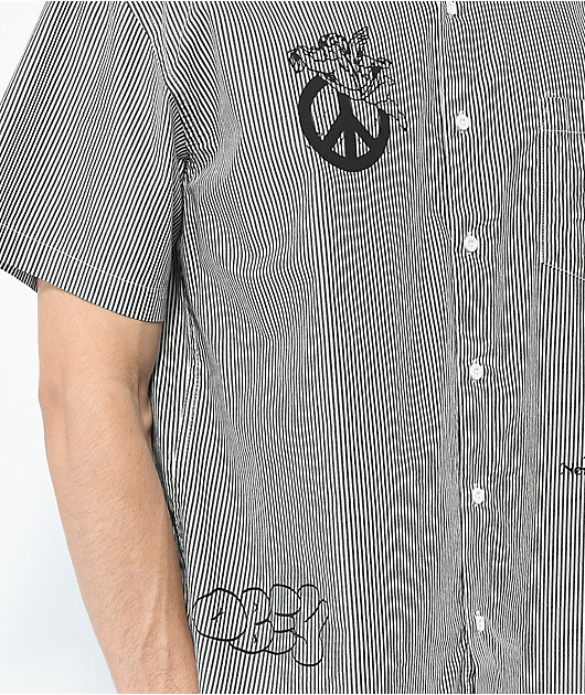 Obey New World Black & White Stripe Short Sleeve Button Up Shirt
