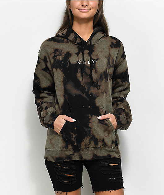 obey novel bleached black hoodie