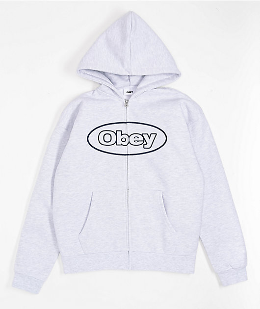 Obey Oval Extra Heavy Light Grey Zip Hoodie | Zumiez