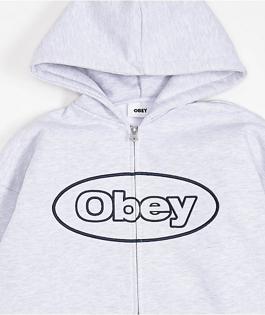 Obey Oval Extra Heavy Light Grey Zip Hoodie | Zumiez