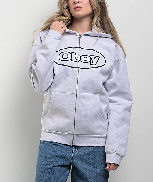 パーカー・フーディ IAB Studio x Obey Icon Extra Heavy Zip Hoodie Grey Heather Obey Oval Extra Heavy Light Grey Zip Hoodie | Zumiez
