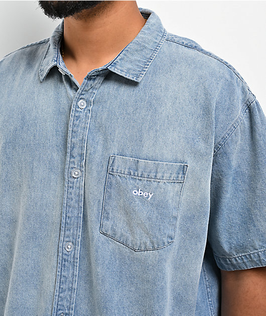 Obey Owens Bleached Indigo Denim Button Up Shirt