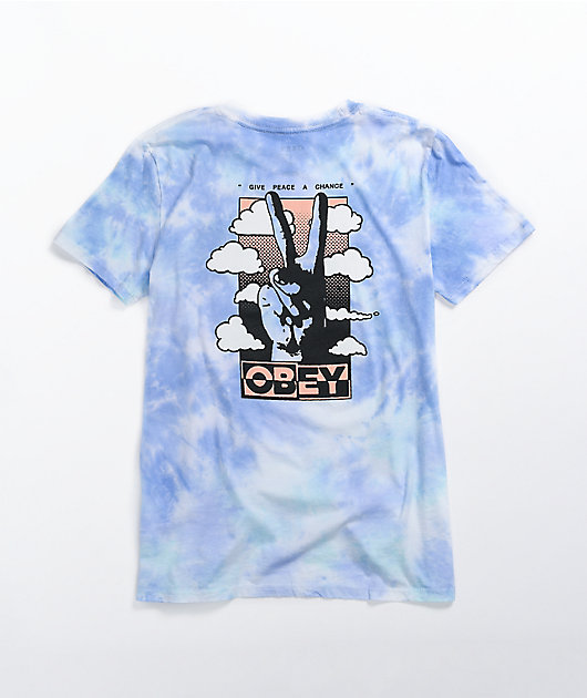 Obey Peace Blue Cloud Dye T-Shirt