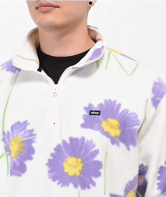 Obey Pollen Cream Mock Neck Fleece Sweatshirt | Zumiez