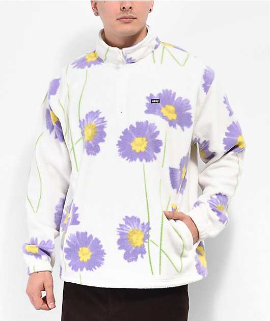 Obey Pollen Cream Mock Neck Fleece Sweatshirt | Zumiez