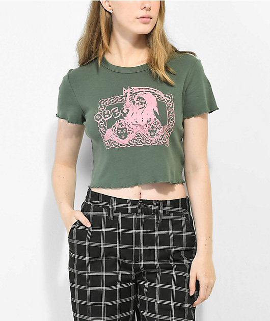 Obey Reaper Chain Forest Green Crop T-Shirt
