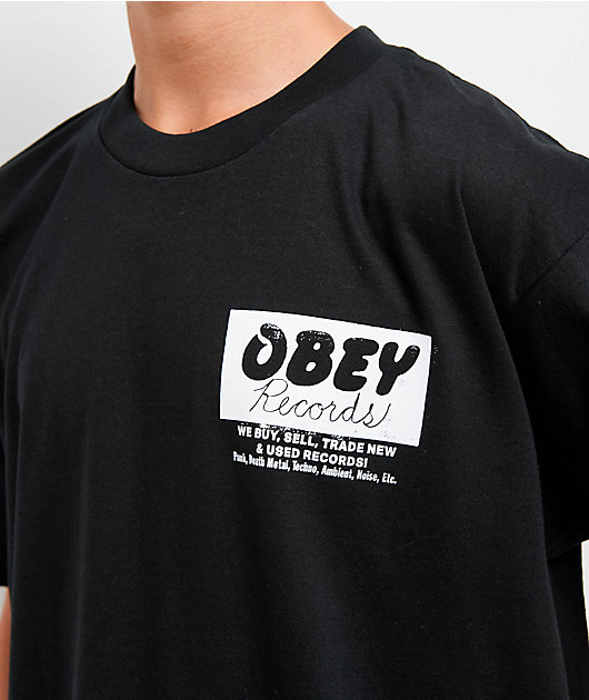 Obey Records Buy Sell Trade Black T-Shirt