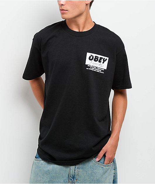 Obey Records Buy Sell Trade Black T-Shirt