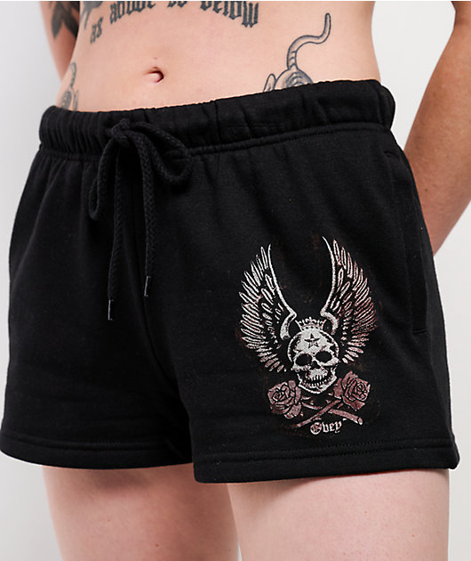 Obey Skull & Roses Black Sweat Shorts