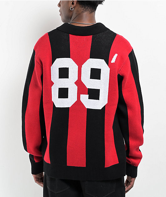 Obey Soccer Black & Red Polo Knit Sweater
