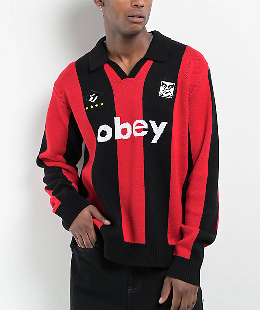 Obey Soccer Black & Red Polo Knit Sweater | Zumiez