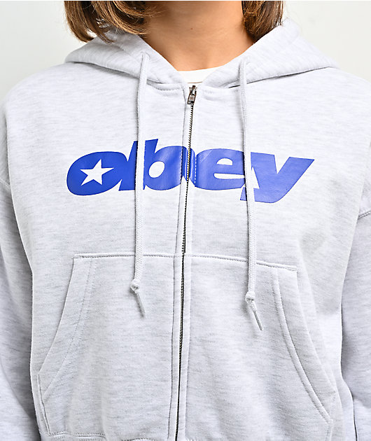 Obey Speed Star Grey Crop Zip Hoodie