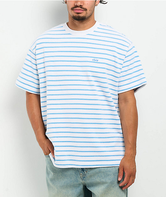 Obey Striped White & Blue Knit T-Shirt