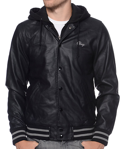 obey varsity leather jacket