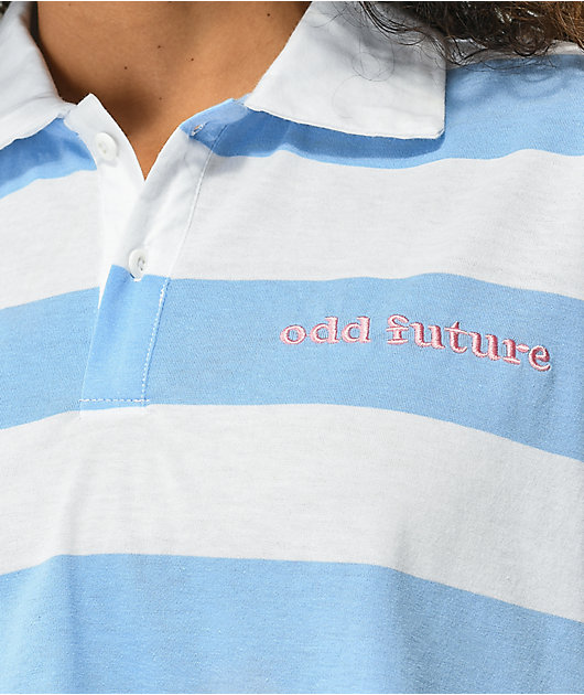 Blue \u0026 White Stripe Crop Polo Shirt
