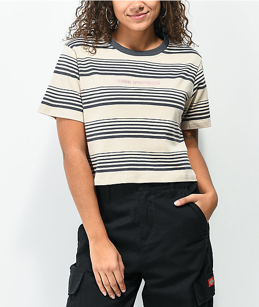 Odd Future Brown & Tan Stripe Crop T-Shirt