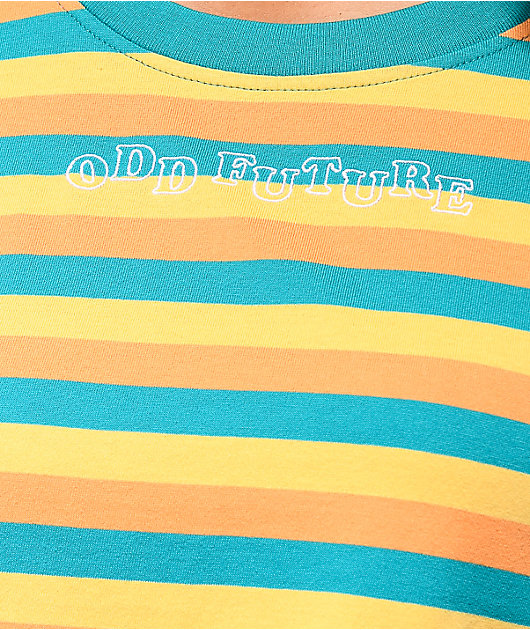 Odd Future Logo Teal, Gold & Orange Stripe Crop T-Shirt
