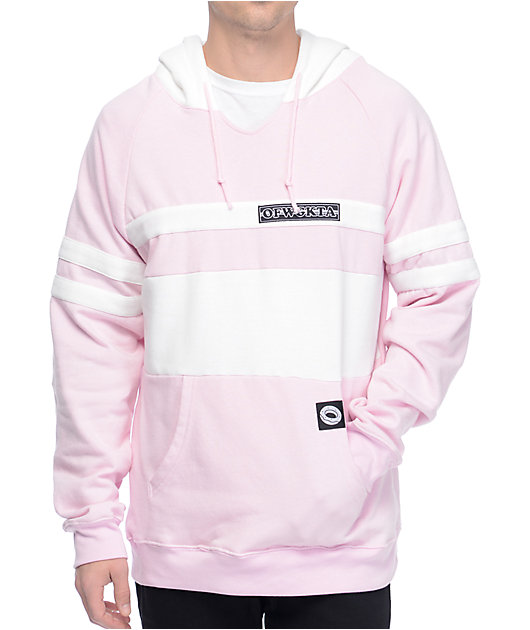 pink and white hoodie