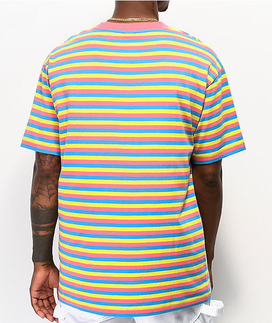 Odd Future OF Pink, Blue & Yellow Striped T-Shirt