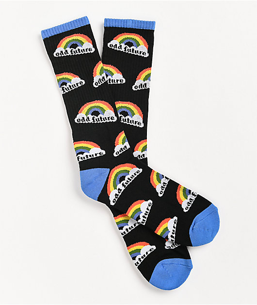 Odd Future Rainbow Print Black Crew Socks