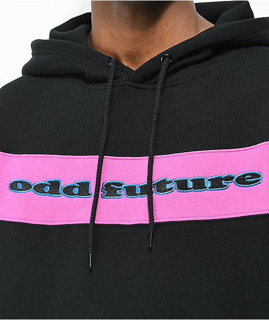 Odd Future Sew In Stripe Panel Black & Magenta Hoodie