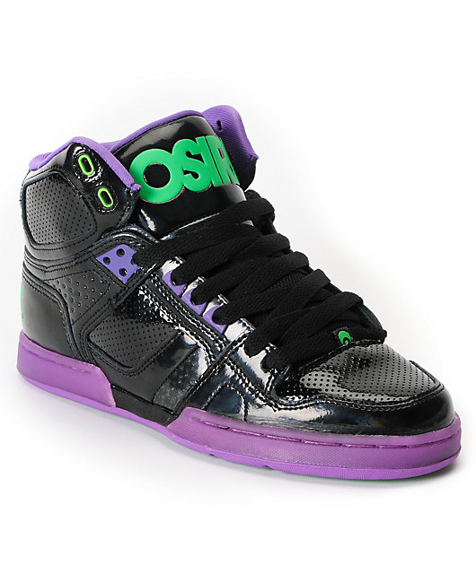 purple and green shoes
