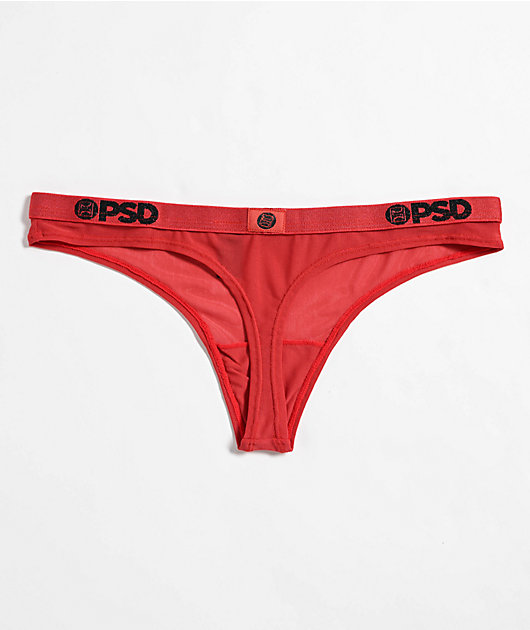 PSD Solid Mesh Red Thong Underwear