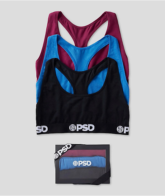 PSD Tones Black, Blue & Red 3 Pack Sports Bras