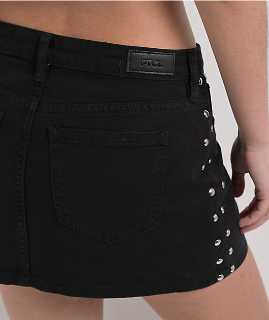PTCL Studded Black Denim Mini Skirt
