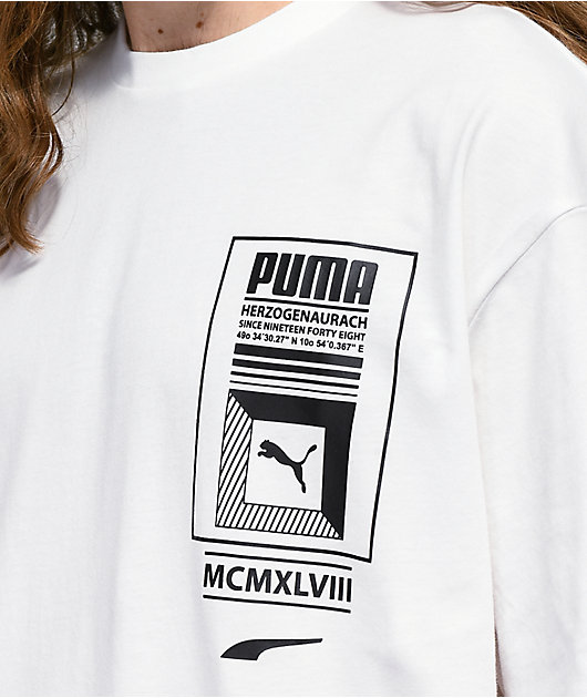 PUMA Logo Tower White T-Shirt | Zumiez