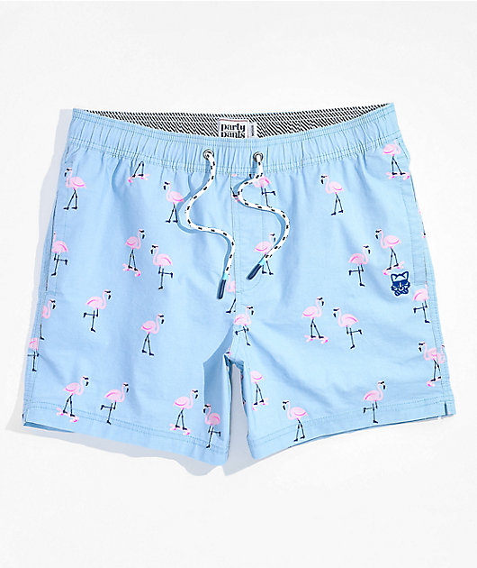 Party Pants Cruiser Flamingoes Sky Blue Board Shorts
