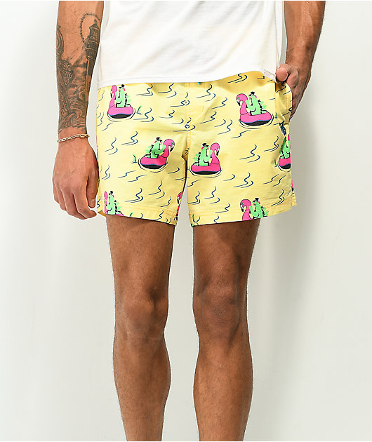 Party Pants River Dino shorts de baño amarillos