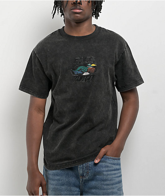 【BLACK】Washed duck shirt Passport Fast Duck Black Acid Wash T-Shirt | Zumiez