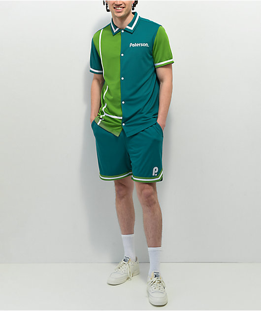 Paterson Courtside Teal & Green Short Sleeve Button Up Shirt