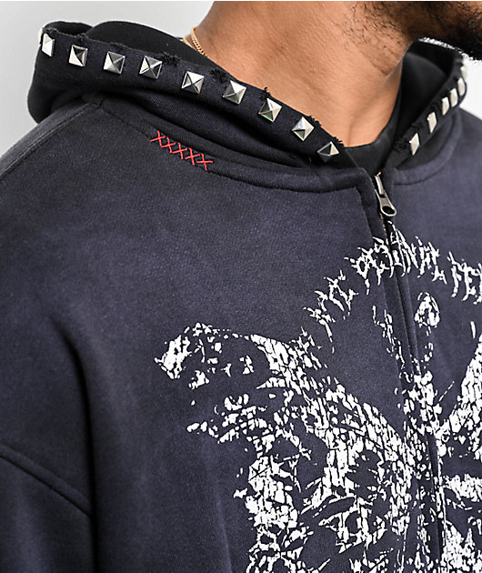 Personal Fears Crust Stud Black Wash Zip Hoodie | Zumiez