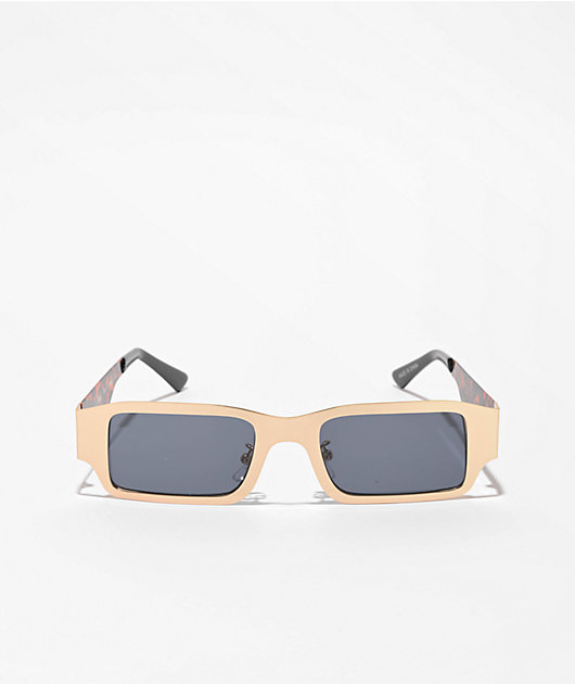 Petals And Peacocks Metallics Gold Plated Black Sunglasses