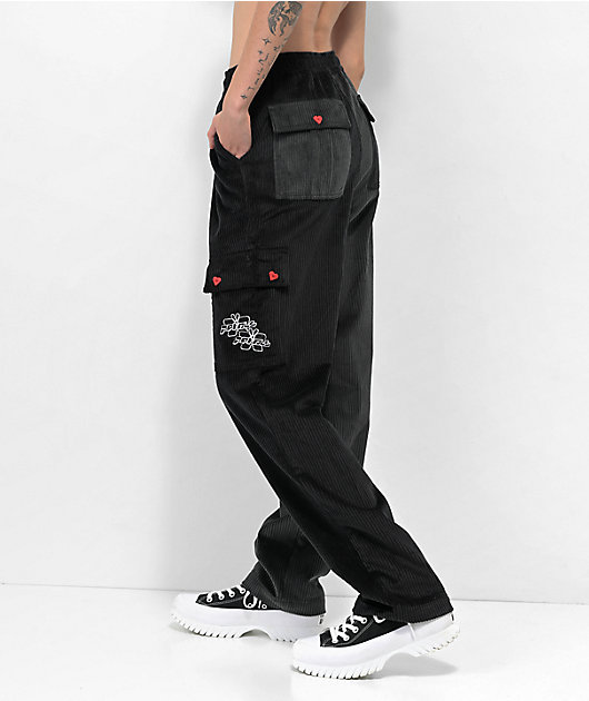 Petals By Petals & Peacocks Chunky Black Corduroy Cargo Pants