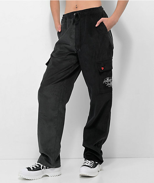 Petals By Petals & Peacocks Chunky Black Corduroy Cargo Pants