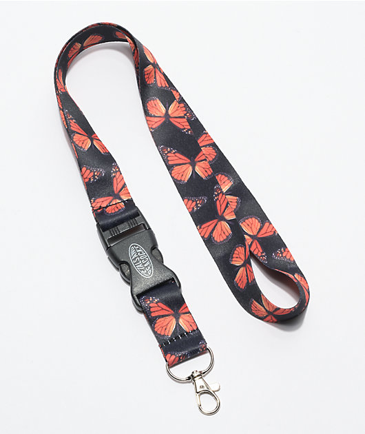 Petals and Peacocks Butterfly Effect Black Lanyard