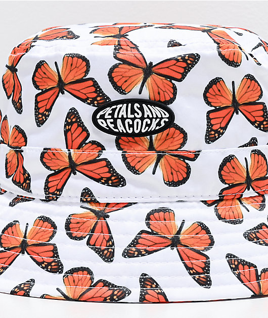 Petals and Peacocks Butterfly Effect White Bucket Hat