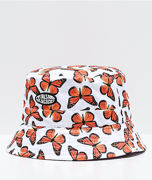 Petals and Peacocks Butterfly Effect White Bucket Hat
