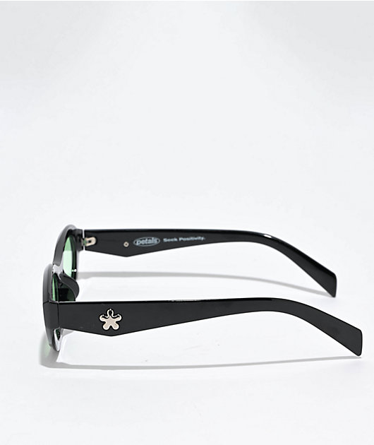 Petals and Peacocks Dahlia Black & Green Sunglasses