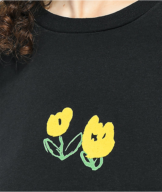 Petals and Peacocks Flower Power Black Crop T-Shirt