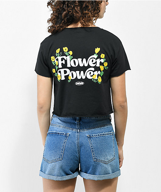 and Peacocks Flower Power Black T-Shirt