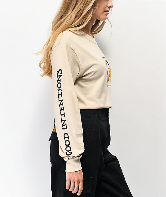 Petals and Peacocks Good Intentions Tan Long Sleeve T-Shirt