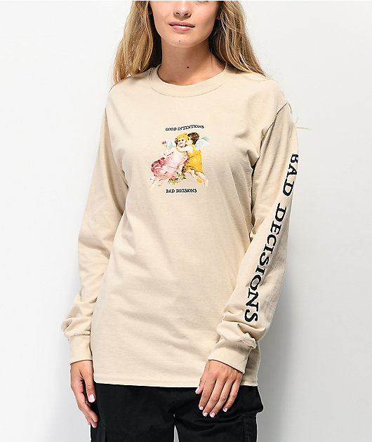 Petals and Peacocks Good Intentions Tan Long Sleeve T-Shirt