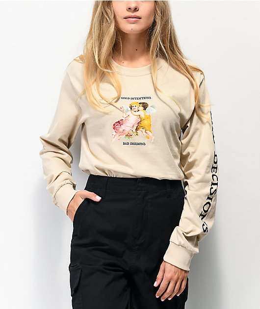 Petals and Peacocks Good Intentions Tan Long Sleeve T-Shirt