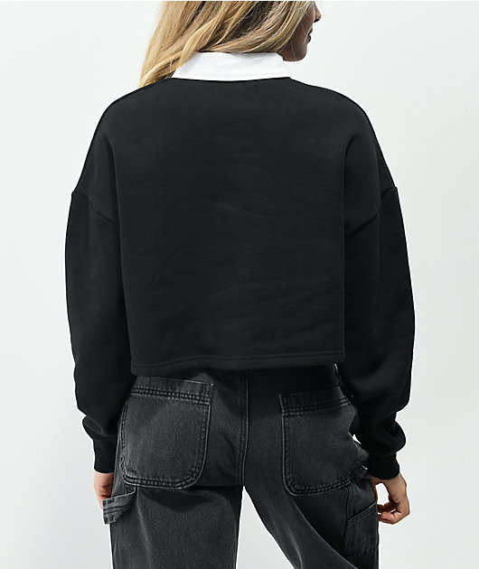 Petals and Peacocks Herbs Black Crop Sweatshirt