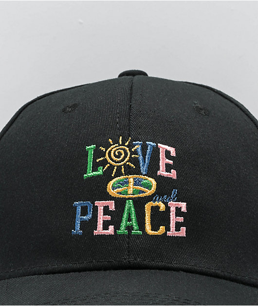 Petals and Peacocks Love And Peace Black Strapback Hat